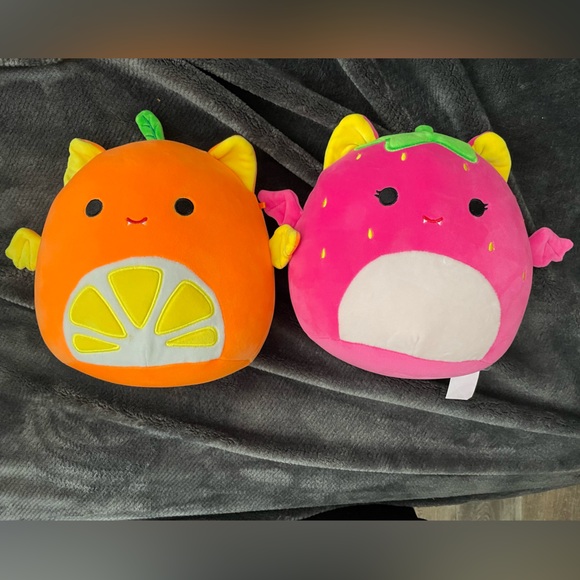 Squishmallows Other - SET/PAIR of Orange and Strawberry Bat Squishmallows, 8”, tags included.